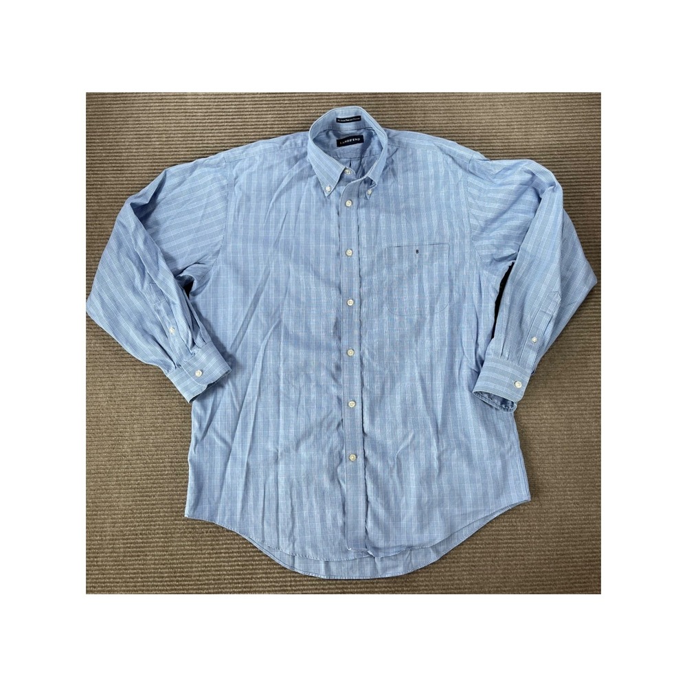 Lands End Mens No Iron Pinpoint Oxford Button Down Shirt Blue Micro Check 16.33